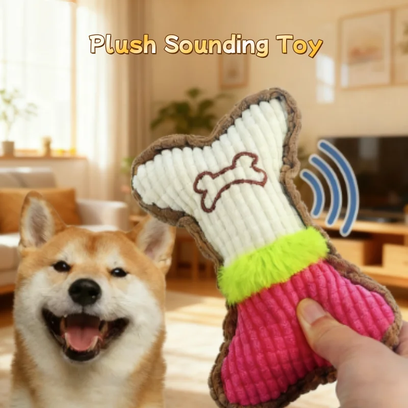 Teeth Cleaning Dog Chew Bone - 1개입, 부드러운 재질의 삑삑이 장난감, 작은